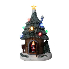 Imagem de CASA NATALINA DECOR EM FORMATO DE ÁRVORE COM PAPAI NOEL E LED COLORIDO 25X14X10 CM - Grillo Ltda