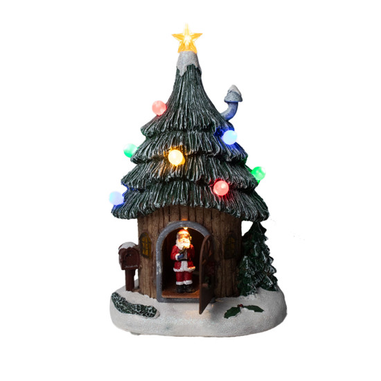 Imagem CASA NATALINA DECOR EM FORMATO DE ÁRVORE COM PAPAI NOEL E LED COLORIDO 25X14X10 CM