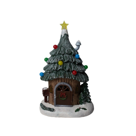 Imagem CASA NATALINA DECOR EM FORMATO DE ÁRVORE COM PAPAI NOEL E LED COLORIDO 25X14X10 CM