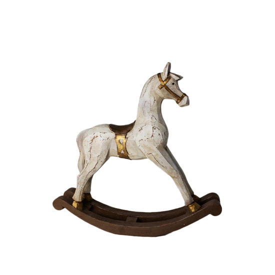 Imagem CAVALO DE BALANÇO DECORATIVO EM RESINA TEXTURA MADEIRA TALHADA COLORIDO 43X43X9 CM