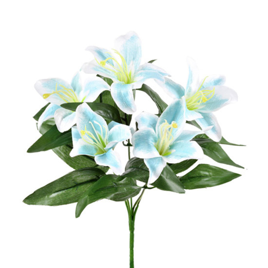 Imagem BUQUÊ DECORATIVO DE LÍRIO AZUL COM FLORES EM CETIM E ESTRUTURA EM PLÁSTICO - GRILLO