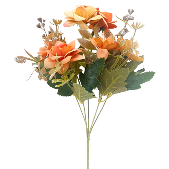 Imagem BUQUÊ DECORATIVO MISTO DE ROSA E LÍRIO LARANJA EM PLÁSTICO MOLDÁVEL 30X12CM - GRILLO