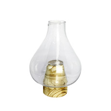 Imagem de CASTIÇAL DECORATIVO DE VIDRO COM BASE EM MADEIRA 30X18CM - ENTRECASA - Inverno Verao Comercio De Modas E Decoracao Eireli