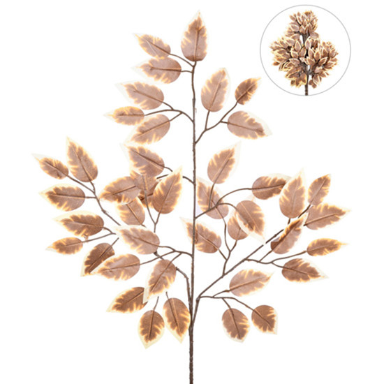 Imagem HASTE DECORATIVA DE FOLHAS DE FICUS COR CHÁ EM PLÁSTICO MOLDÁVEL 35X44CM - GRILLO