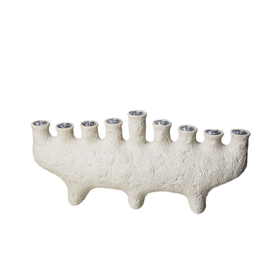 Imagem CASTIÇAL DECORATIVO EM RESINA BRANCO PARA 9 VELAS 14X32X9 CM