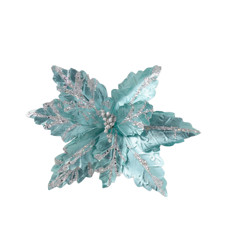 Imagem de POINSETIA DECORATIVA COR AZUL COM GLITTER PRATEADO 40CM - TOK DA CASA - Cromus Embalagens Ind. E Com. Ltda