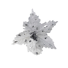 Imagem de POINSÉTIA DECORATIVA COR BRANCO COM PRATEADO 46CM COM CABO LONGO - TOK DA CASA - Cromus Embalagens Ind. E Com. Ltda