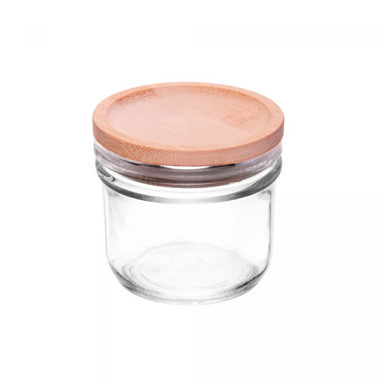 Imagem PORTA MANTIMENTO EM VIDRO COM TAMPA EM BAMBU 8X8,5CM - WOLFF