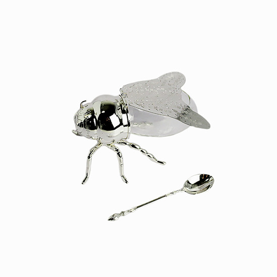 Imagem AÇUCAREIRO FORMATO ABELHA EM METAL E VIDRO 8,5X14,5X10CM - LILIAN GIFT DESIGN