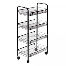 Imagem de CARRINHO ORGANIZADOR MULTIUSO DE METAL 4 PRATELEIRAS COM RODINHAS PRETO - LYOR - Coliseu Presentes Ltda