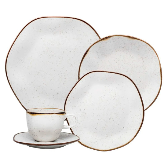 Imagem APARELHO DE JANTAR E CHÁ 20 PEÇAS RYO MARESIA EM PORCELANA BEGE E MARROM - OXFORD