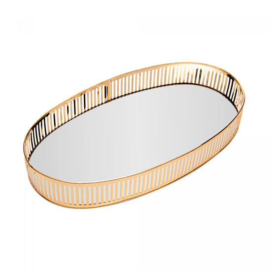 Imagem BANDEJA DE METAL COM ESPELHO BERLIN DOURADA 5X32X17CM - LYOR