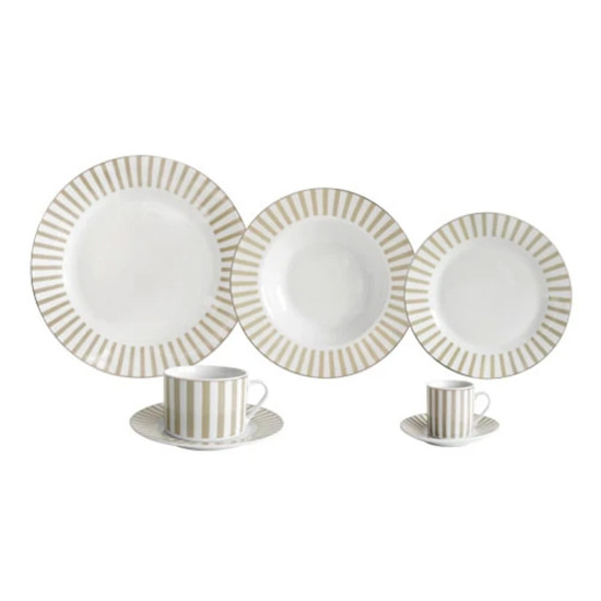 Imagem APARELHO DE JANTAR CHARMING 42 PEÇAS EM PORCELANA BEGE E BORDA DOURADA - L'HERMITAGE