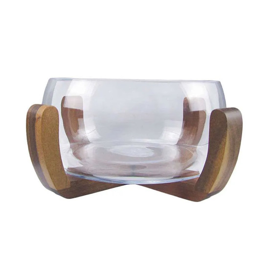 Imagem CENTRO DE MESA EM VIDRO TRANSPARENTE COM BASE DE MADEIRA 30,8X10,5CM - CROSS