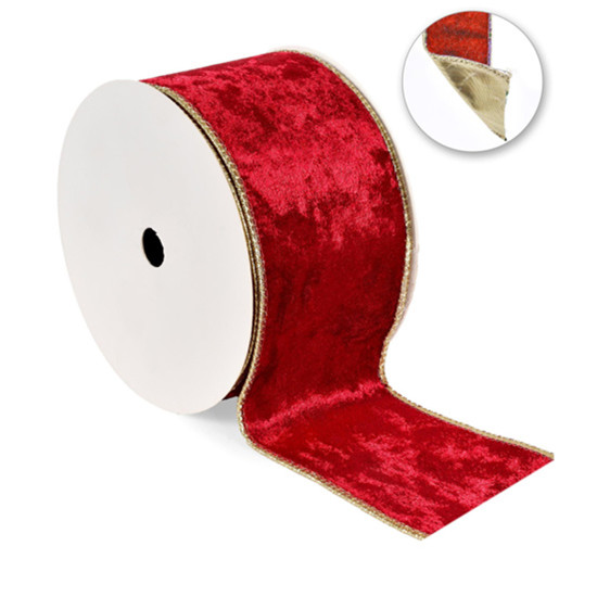 Imagem FITA ARAMADA DECORATIVA VERMELHA COM BORDA DOURADA 6,3CM X 9,14M - GRILLO
