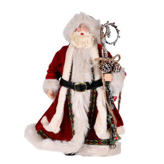 Imagem PAPAI NOEL DECORATIVO VERMELHO E BRANCO COM CAJADO EM TECIDO E RESINA 30CM - GRILLO