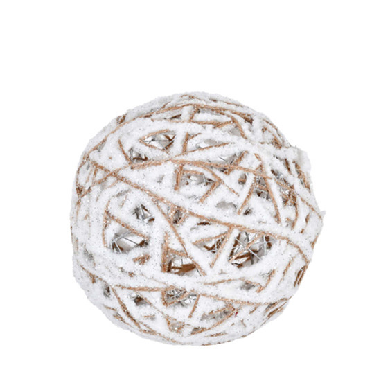 Imagem BOLA NATALINA DECORATIVA ARAMADA NUDE BRANCO COM GLITTER EM METAL 15CM - GRILLO