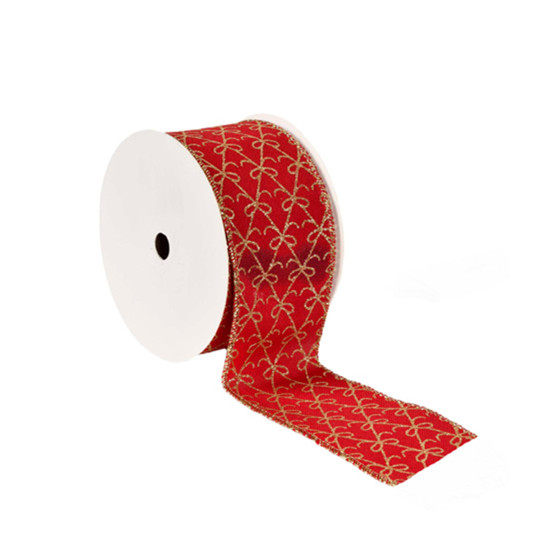 Imagem FITA ARAMADA DECORATIVA VERMELHA COM DETALHES DOURADOS 6,3CM X 9,14M - GRILLO