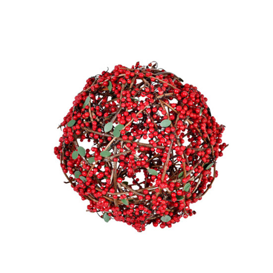 Imagem BOLA NATALINA DECORATIVA EM VIME COBERTO DE MINI BERRIES VERMELHAS 12CM - GRILLO