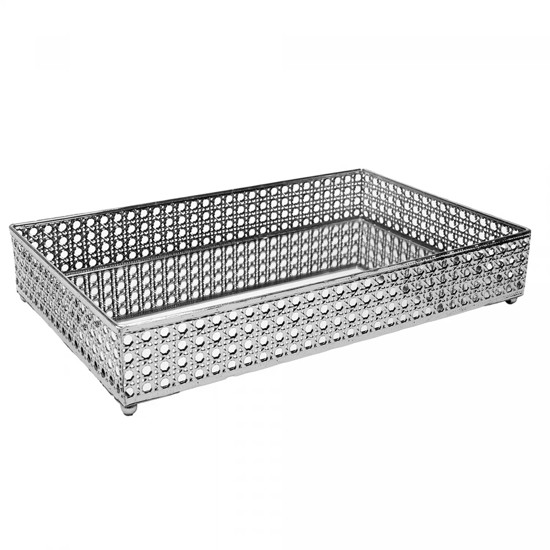 Imagem BANDEJA COM ESPELHO VERSALHES EM METAL PRATEADO 5X38X24CM - WOLFF