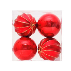 Imagem de CAIXA COM 4 BOLAS NATALINAS VERMELHAS COM GOMO E LISA 10CM - CROMUS - Cromus Embalagens Ind E Com Ltda