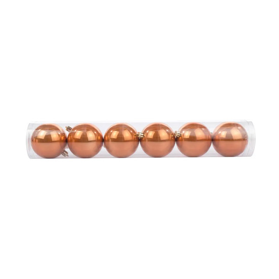 Imagem TUBO COM 6 BOLAS LISAS DE NATAL COBRE PEROLADO EM PLÁSTICO 8CM - CROMUS
