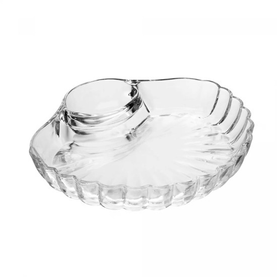 Imagem PETISQUEIRA SHELL COM DIVISÓRIA PARA MOLHO EM VIDRO 21,5X19,5X3,5CM - WOLFF
