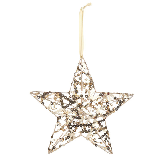 Imagem ESTRELA NATALINA DECORATIVA 3D DE PENDURAR DOURADA COM LANTEJOULAS 20CM - CROMUS