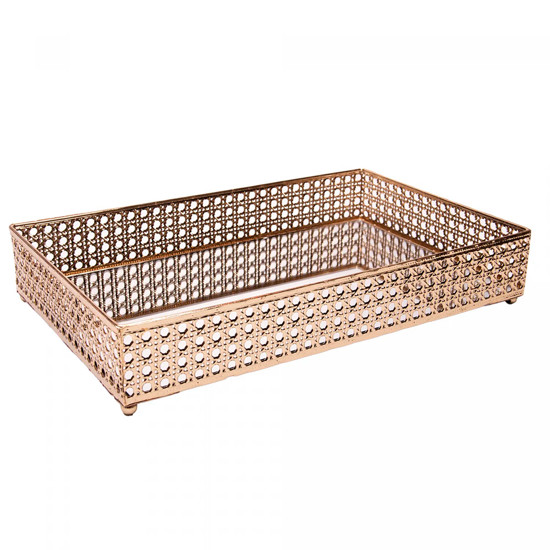 Imagem BANDEJA COM ESPELHO VERSALHES EM METAL DOURADO 5X32X20CM - WOLFF