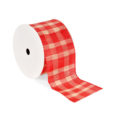 Imagem de FITA ARAMADA EM LINHO XADREX VERMELHO E NUDE 6,3CM X 9,14M - GRILLO - Grillo Ltda