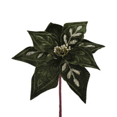 Imagem de HASTE DECORATIVA DE POINSÉTIA VERDE OLIVA COM GLITTER EM POLIÉSTER 20X28CM - GRILLO - Grillo Ltda