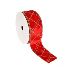 Imagem de FITA ARAMADA DECORATIVA EM LINHO VERMELHO COM GLITTER 4CM X 9,14M - GRILLO - Grillo Ltda