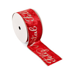Imagem de FITA ARAMADA VERMELHA AVELUDADA FELIZ NATAL EM POLIÉSTER 6,3CM X 9,14M - GRILLO - Grillo Ltda