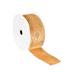 Imagem de FITA ARAMADA DECORATIVA EM LINHO DOURADO COM GLITTER 4CM X 9,14M - GRILLO - Grillo Ltda