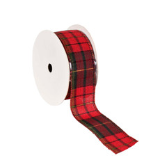 Imagem de FITA ARAMADA DECORATIVA EM LINHO XADREZ VERMELHO E VERDE 4CM X 9,14M - GRILLO - Grillo Ltda