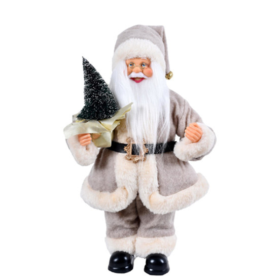Imagem PAPAI NOEL DECORATIVO EM TECIDO NUDE COM PINHEIRO VERDE EM PLÁSTICO 30CM - GRILLO