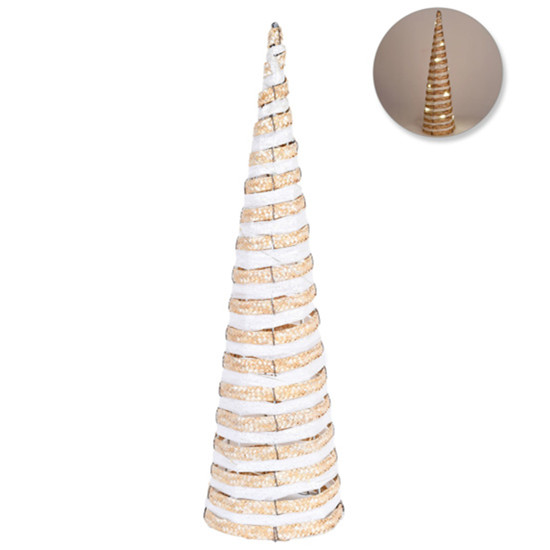 Imagem ÁRVORE DE NATAL CONE DOURADA E BRANCA ARAMADA DECORATIVA EM METAL COM LED - GRILLO