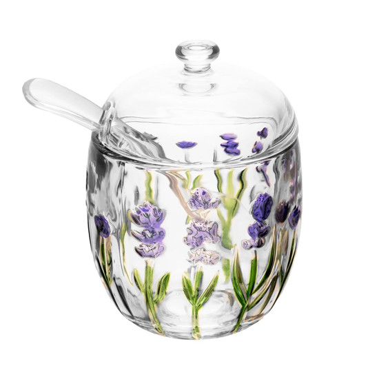 Imagem AÇUCAREIRO COM COLHER E TAMPA LAVANDA HAND PAINTING 11,3X8,5CM - LYOR
