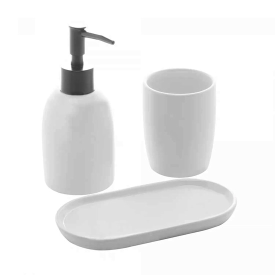 Imagem CONJUNTO 3 PEÇAS PARA BANHEIRO DE CERÂMICA LONDRES BRANCO E PRATA - LYOR