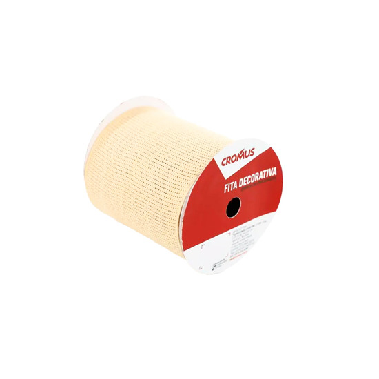 Imagem FITA ARAMADA DECORATIVA EM POLIÉSTER CHAMPAGNE 10CM X 4,57M - CROMUS