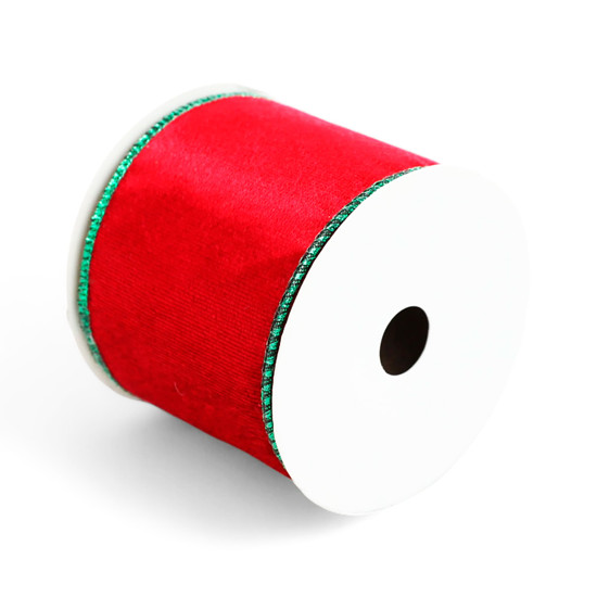 Imagem FITA ARAMADA NATALINA DECORATIVA EM POLIÉSTER VERMELHA E VERDE 6,3CM X 9,14M - CROMUS