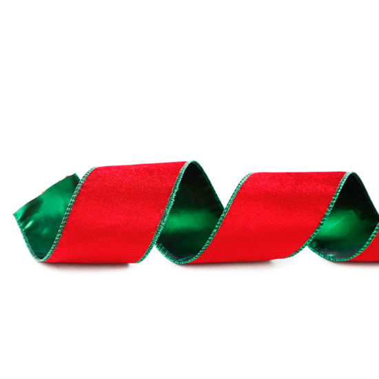 Imagem FITA ARAMADA NATALINA DECORATIVA EM POLIÉSTER VERMELHA E VERDE 6,3CM X 9,14M - CROMUS