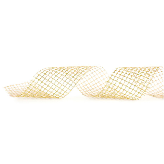 Imagem FITA ARAMADA DOURADA COM GLITTER EM POLIÉSTER 6,3CM X 9,14M - CROMUS