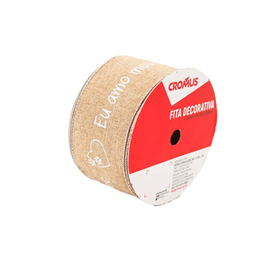 Imagem FITA ARAMADA DECORATIVA BEGE EU AMO MEU PET EM POLIÉSTER 6,3CM X 9,14M - CROMUS