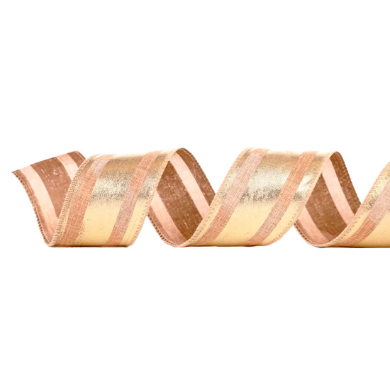 Imagem FITA ARAMADA LISTRADA MARROM E DOURADA EM POLIÉSTER 6,3CM X 9,14M - CROMUS