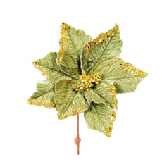 Imagem de HASTE DECORATIVA DE POINSÉTIA VERDE OLIVA COM GLITTER 30X20CM - CROMUS - Cromus Embalagens Ind E Com Ltda