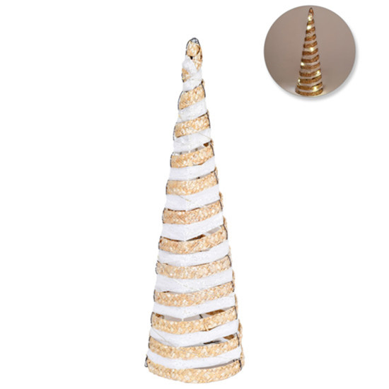 Imagem ÁRVORE DE NATAL CONE DOURADA E BRANCA ARAMADA DECORATIVA EM METAL COM LED - GRILLO