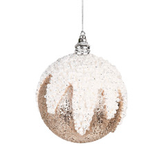 Imagem de BOLA NATALINA BRANCO E CHAMPANHE COM GLITTER DECORATIVA EM PLÁSTICO 12CM - GRILLO - Grillo Ltda