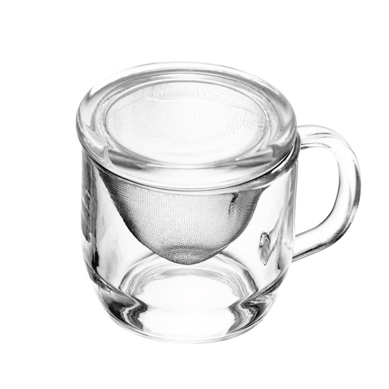 Imagem CANECA COM INFUSOR E TAMPA 330ML EM VIDRO 9,4X11,8X8,6CM - LYOR