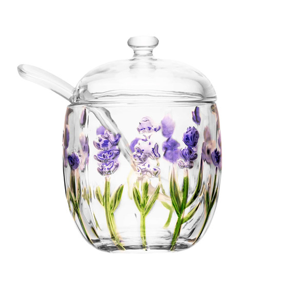 Imagem AÇUCAREIRO COM COLHER E TAMPA LAVANDA HAND PAINTING 11,3X8,5CM - LYOR